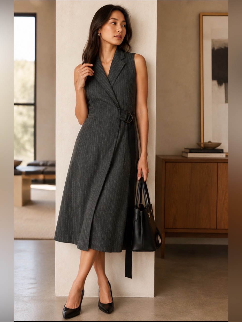 Jason Wu Sleeveless Pinstripe Suiting Trench Dress